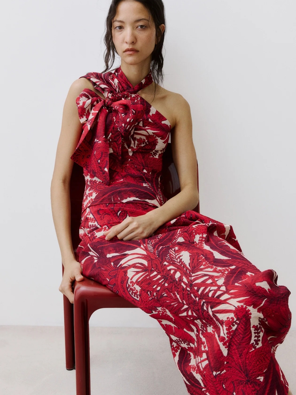 H&M Strap-detail One-shoulder Top Floral Red Paysley Bnwt - Picture 7 of 16